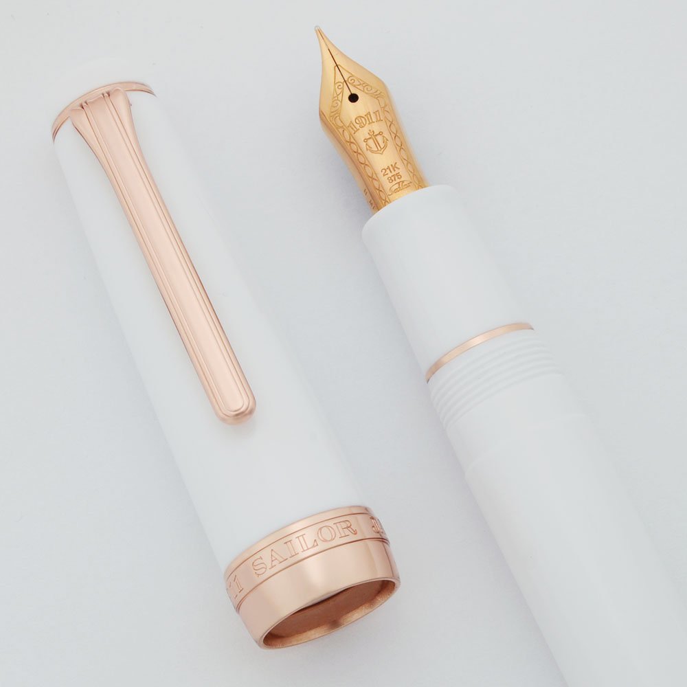 Sailor Pro Gear Fountain Pen - Standard Size, White w Rose Gold